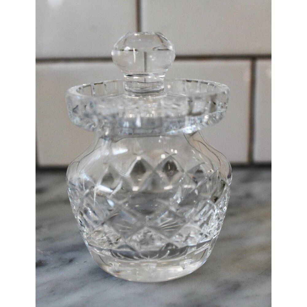 Vintage Waterford Crystal Jam Jar with Lid, Vertical  "X" Cuts